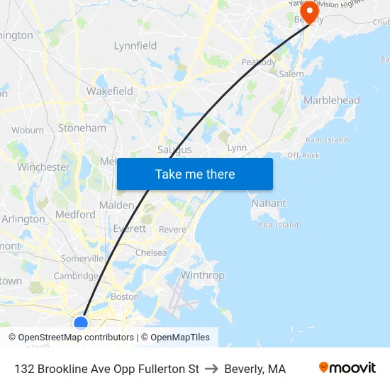 132 Brookline Ave Opp Fullerton St to Beverly, MA map