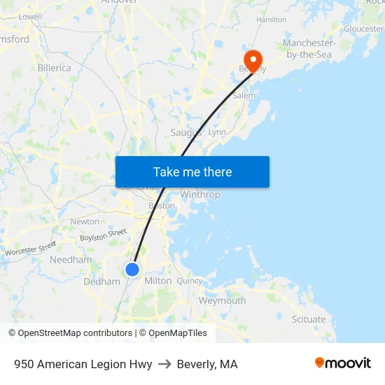 950 American Legion Hwy to Beverly, MA map