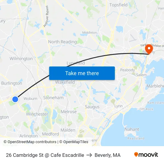26 Cambridge St @ Cafe Escadrille to Beverly, MA map