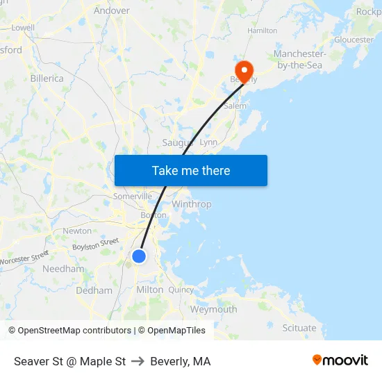 Seaver St @ Maple St to Beverly, MA map