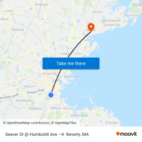 Seaver St @ Humboldt Ave to Beverly, MA map