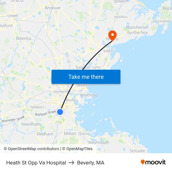Heath St Opp Va Hospital to Beverly, MA map