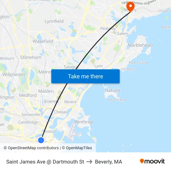 Saint James Ave @ Dartmouth St to Beverly, MA map