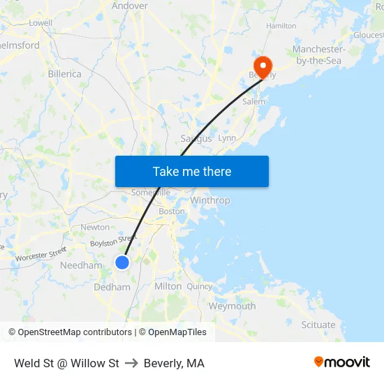 Weld St @ Willow St to Beverly, MA map