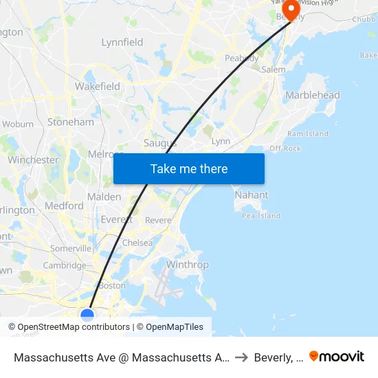 Massachusetts Ave @ Massachusetts Ave Station to Beverly, MA map