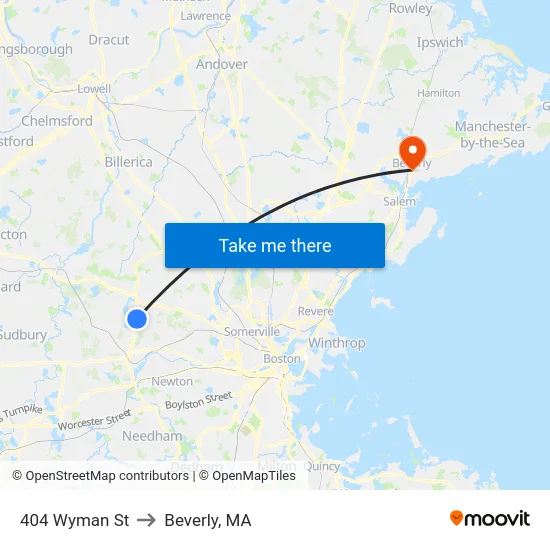 404 Wyman St to Beverly, MA map