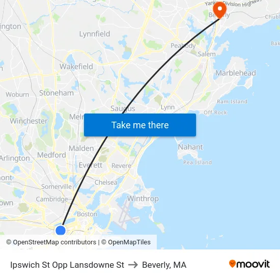 Ipswich St Opp Lansdowne St to Beverly, MA map