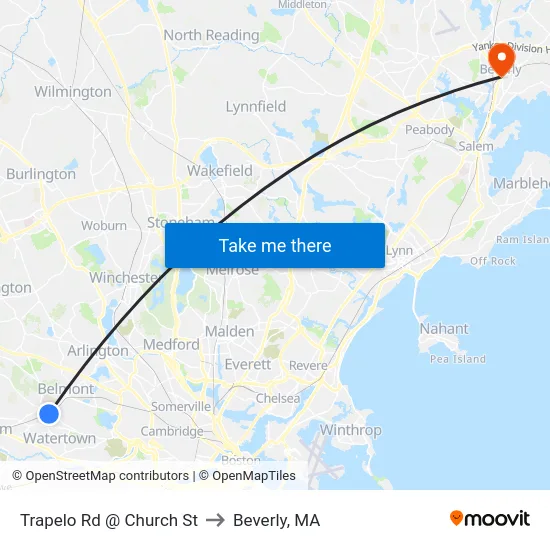 Trapelo Rd @ Church St to Beverly, MA map