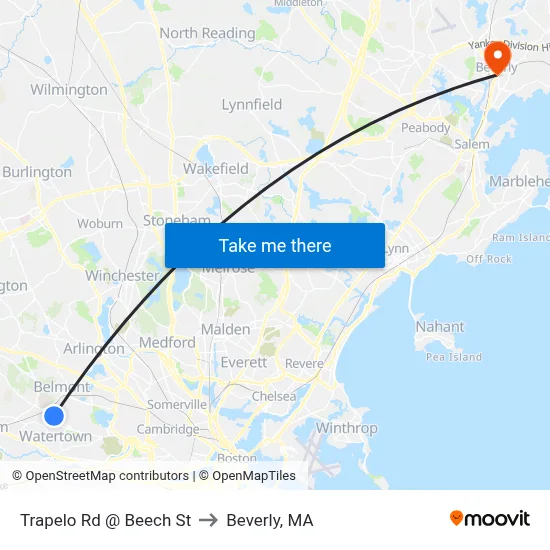 Trapelo Rd @ Beech St to Beverly, MA map