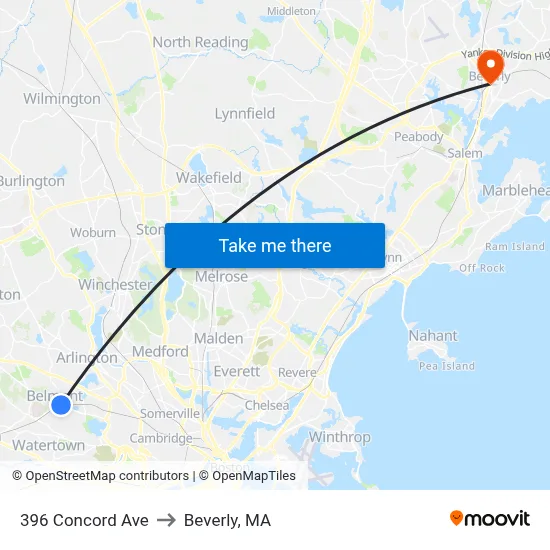 396 Concord Ave to Beverly, MA map