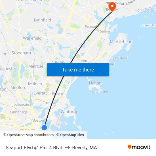Seaport Blvd @ Pier 4 Blvd to Beverly, MA map