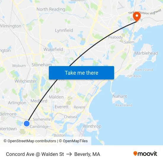 Concord Ave @ Walden St to Beverly, MA map