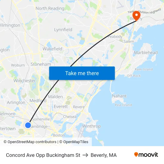 Concord Ave Opp Buckingham St to Beverly, MA map