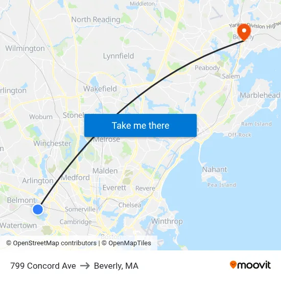799 Concord Ave to Beverly, MA map