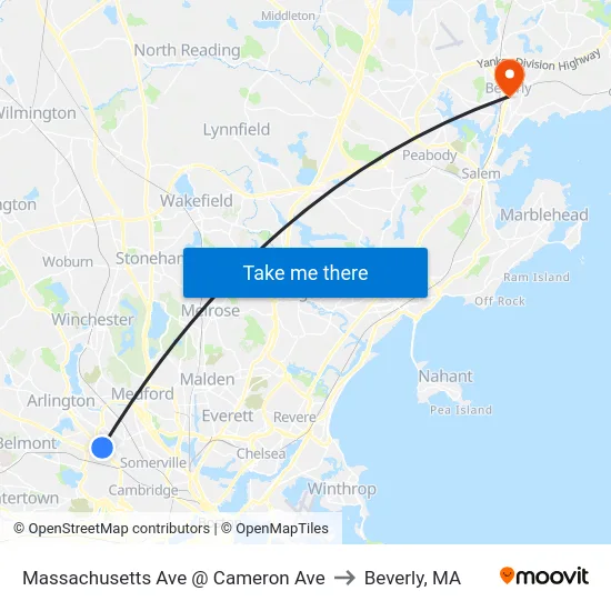 Massachusetts Ave @ Cameron Ave to Beverly, MA map