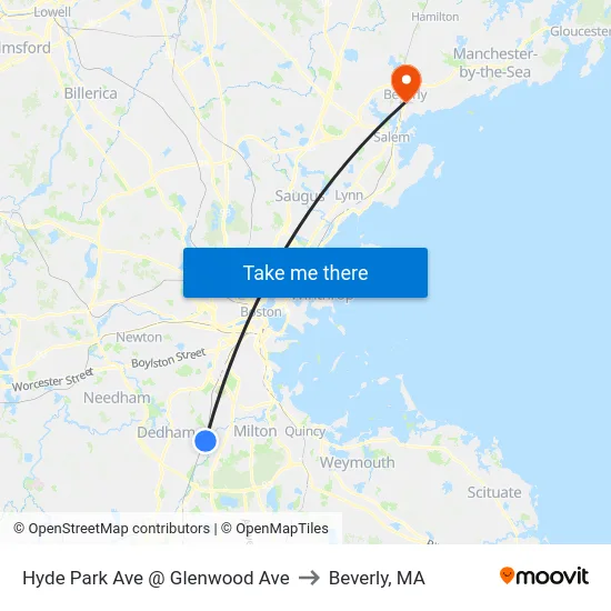 Hyde Park Ave @ Glenwood Ave to Beverly, MA map