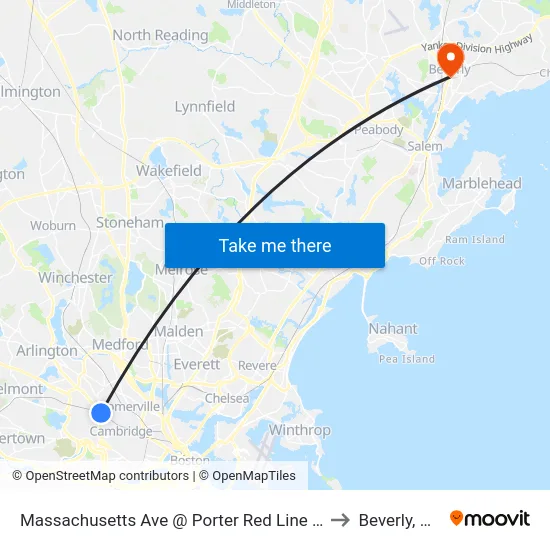 Massachusetts Ave @ Porter Red Line Sta to Beverly, MA map