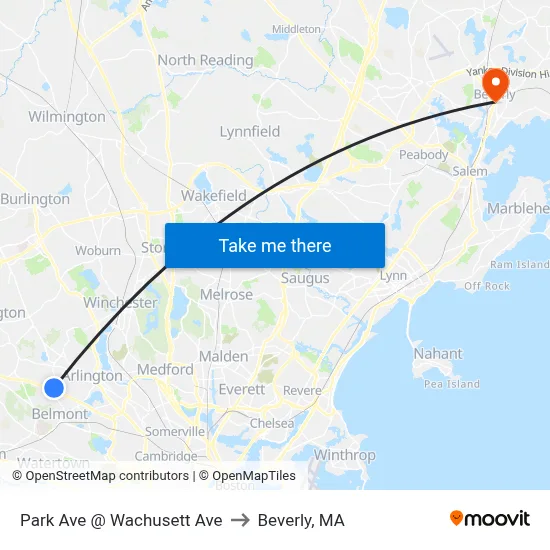 Park Ave @ Wachusett Ave to Beverly, MA map