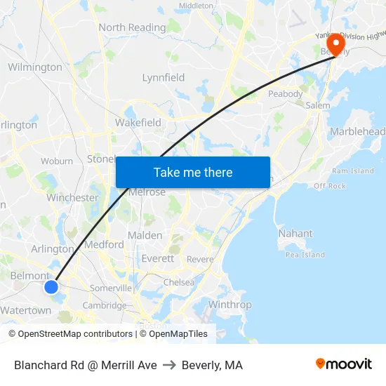 Blanchard Rd @ Merrill Ave to Beverly, MA map