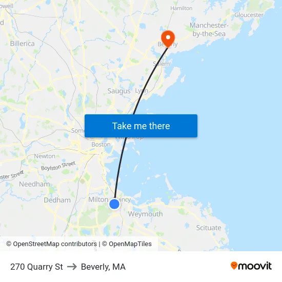 270 Quarry St to Beverly, MA map