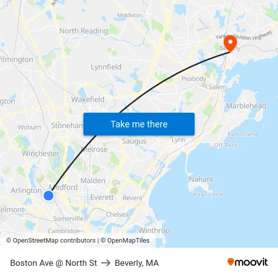 Boston Ave @ North St to Beverly, MA map