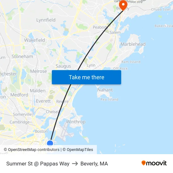 Summer St @ Pappas Way to Beverly, MA map