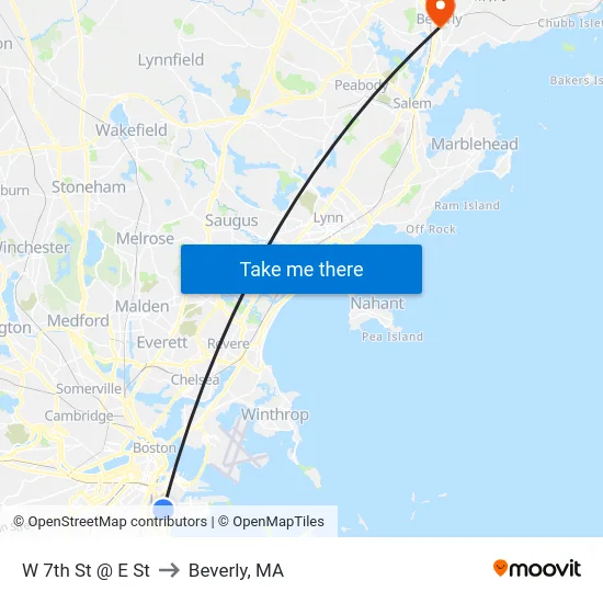 W 7th St @ E St to Beverly, MA map