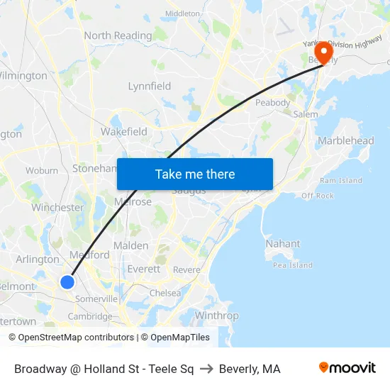 Broadway @ Holland St - Teele Sq to Beverly, MA map