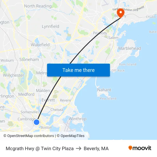 Mcgrath Hwy @ Twin City Plaza to Beverly, MA map