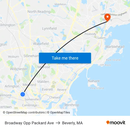 Broadway Opp Packard Ave to Beverly, MA map