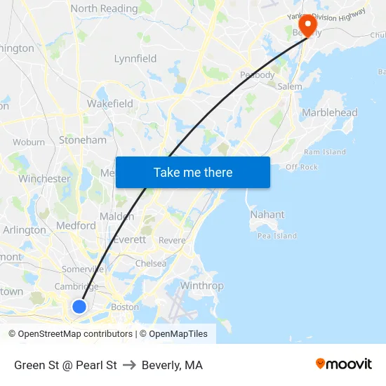 Green St @ Pearl St to Beverly, MA map