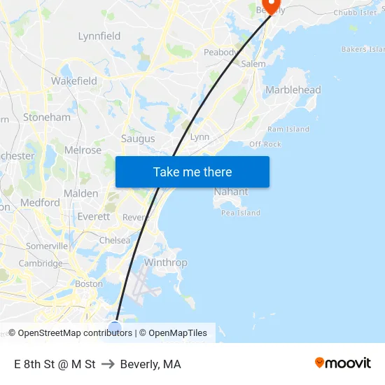 E 8th St @ M St to Beverly, MA map