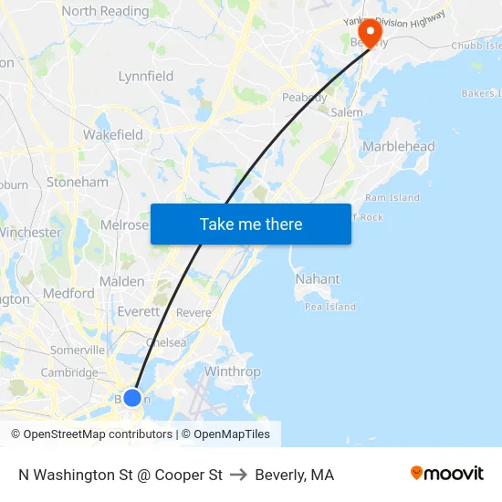 N Washington St @ Cooper St to Beverly, MA map