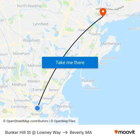 Bunker Hill St @ Lowney Way to Beverly, MA map
