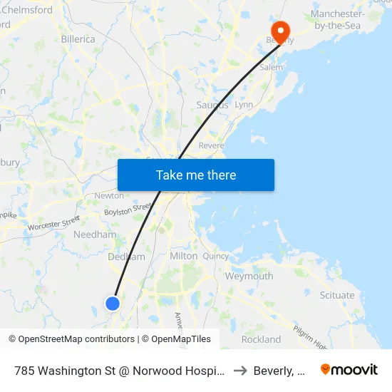 785 Washington St @ Norwood Hospital to Beverly, MA map