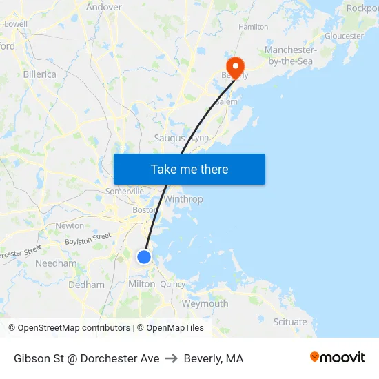 Gibson St @ Dorchester Ave to Beverly, MA map