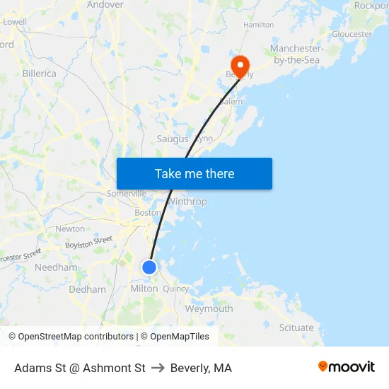 Adams St @ Ashmont St to Beverly, MA map