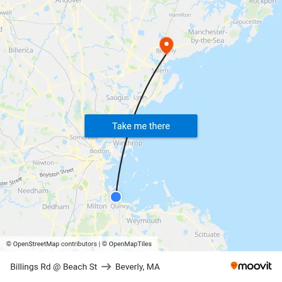 Billings Rd @ Beach St to Beverly, MA map