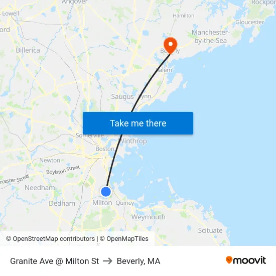 Granite Ave @ Milton St to Beverly, MA map