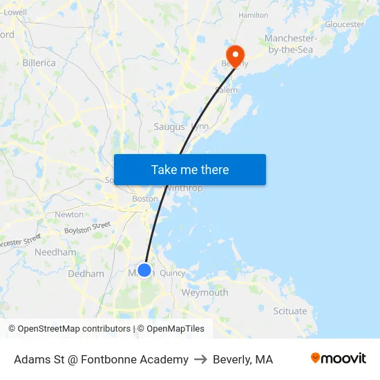 Adams St @ Fontbonne Academy to Beverly, MA map