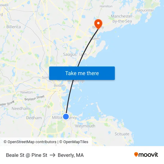 Beale St @ Pine St to Beverly, MA map