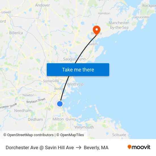 Dorchester Ave @ Savin Hill Ave to Beverly, MA map