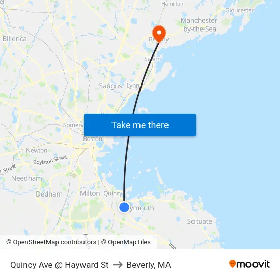 Quincy Ave @ Hayward St to Beverly, MA map