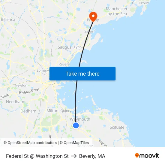 Federal St @ Washington St to Beverly, MA map