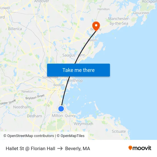 Hallet St @ Florian Hall to Beverly, MA map
