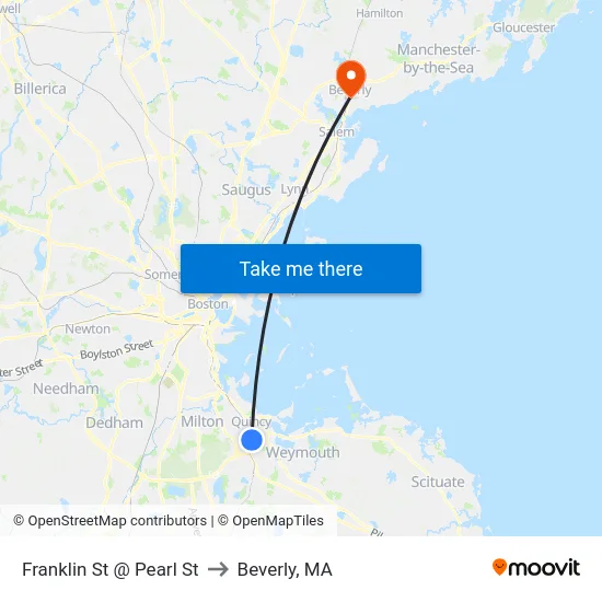 Franklin St @ Pearl St to Beverly, MA map