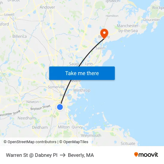 Warren St @ Dabney Pl to Beverly, MA map