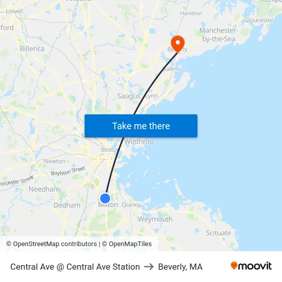 Central Ave @ Central Ave Station to Beverly, MA map