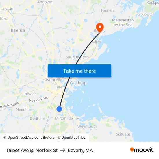 Talbot Ave @ Norfolk St to Beverly, MA map