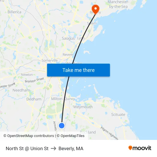 North St @ Union St to Beverly, MA map